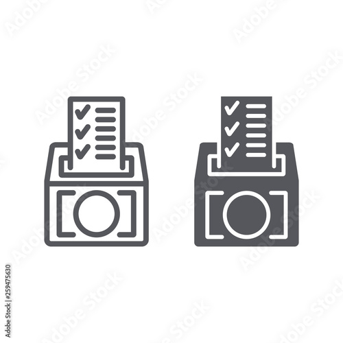Poll line and glyph icon, vote and container, ballot box sign, vector graphics, a linear pattern on a white background.