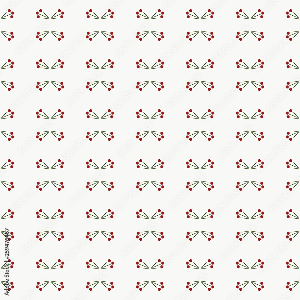 Seamless pattern of three cherry berries on twig Seamless pattern of three cherry berries on twig