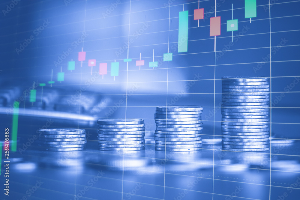 Stack of money coin with trading graph, financial investment concept use for background Stack of money coin with trading graph, financial investment concept use for background