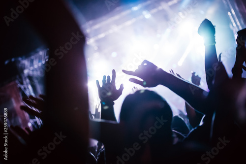 Cheering crowd at concert enjoying music performance