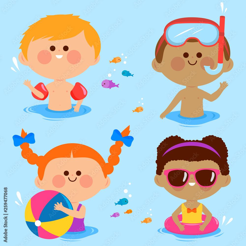 Children swimming in the sea. Vector illustration Children swimming in the sea. Vector illustration