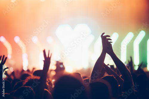 Cheering crowd with hands in air at music festival