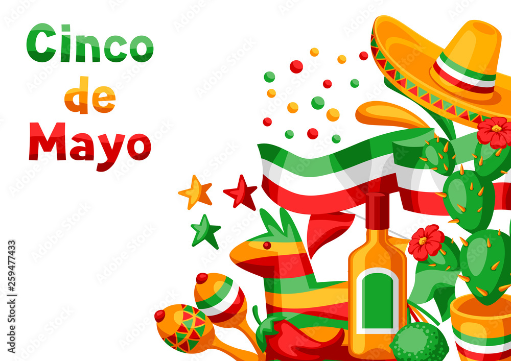 Naklejka premium Mexican Cinco de Mayo greeting card.