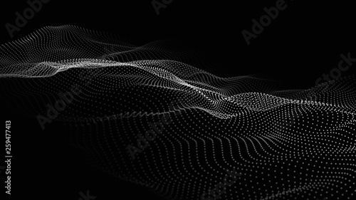 Wave of particles. Futuristic point wave. Vector illustration. Abstract background with a dynamic wave. Wave 3d