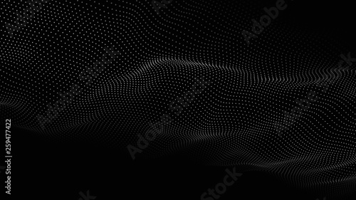 Wave of particles. Futuristic point wave. Vector illustration. Abstract background with a dynamic wave. Wave 3d