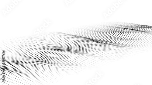 Wave of particles. Futuristic point wave. Vector illustration. Abstract background with a dynamic wave. Wave 3d