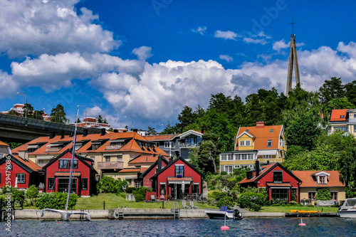 STOCKHOLM, SWEDEN Nockeby neighborhood and Sankta Birgitta Church photo