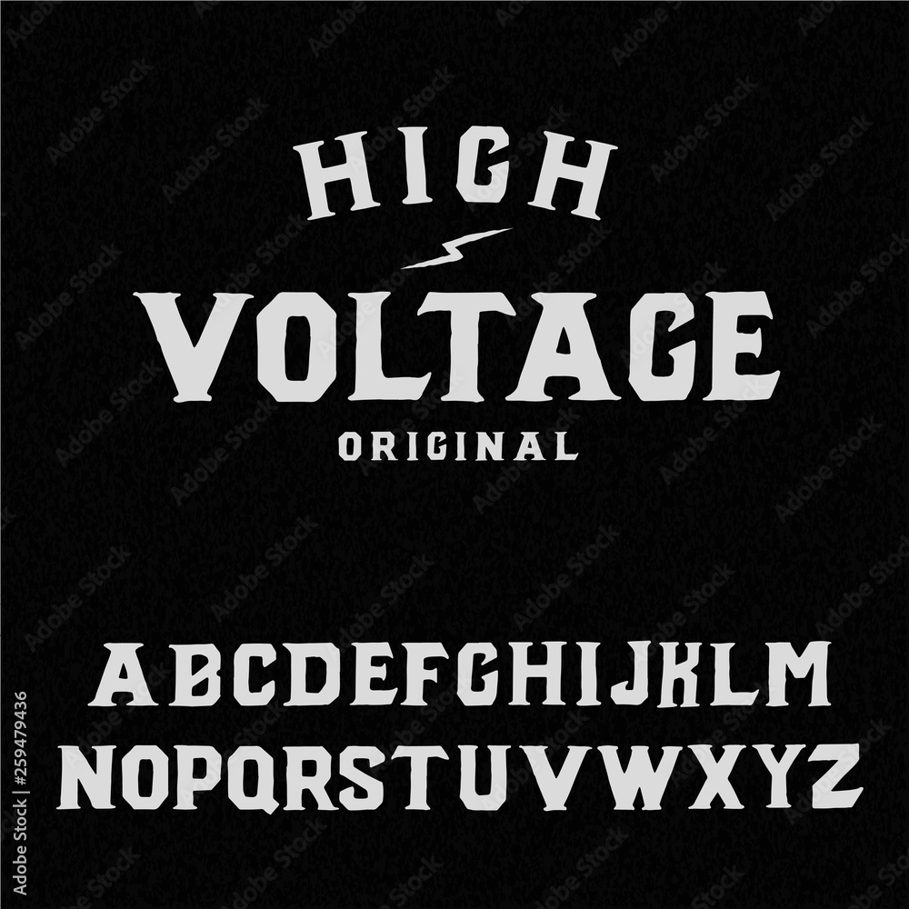 High Voltage. Original logotype. Simple logo. Black style. Print for clothes or sticker. 