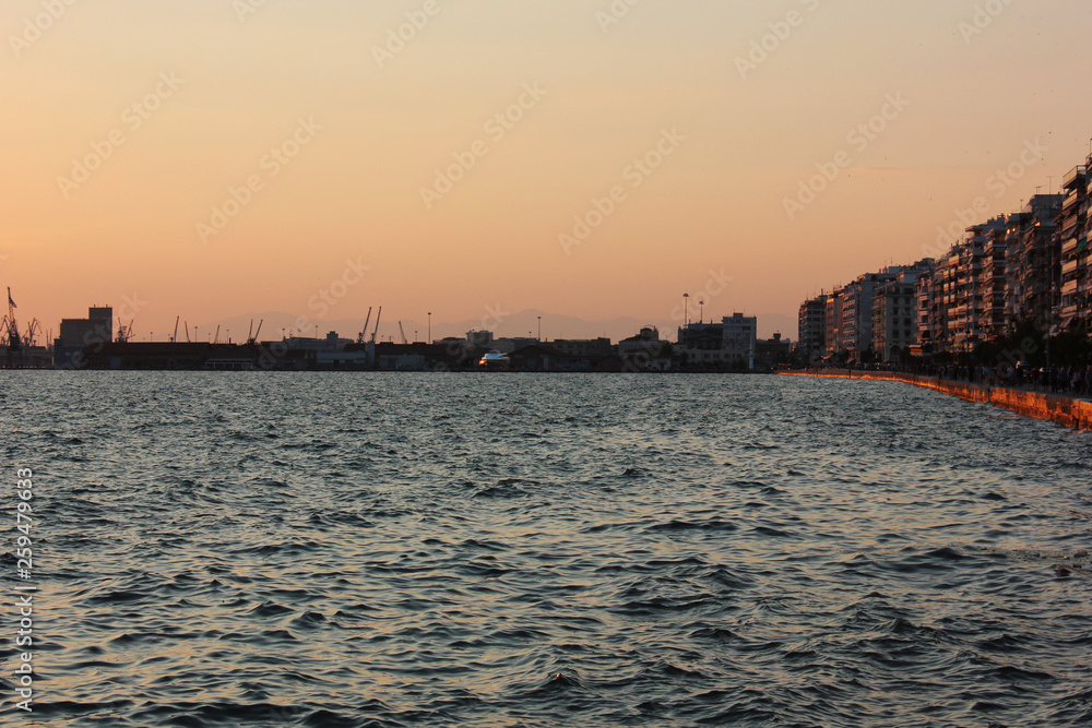 The seafront and the harbor in Thessaloniki Greece