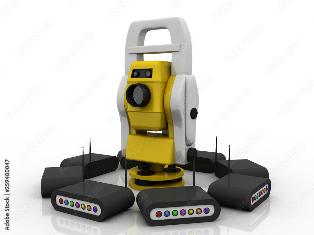 3D illustration Construction surveying instrument with WiFi modem