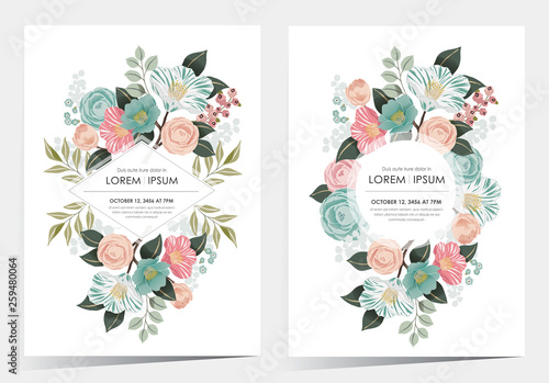  Vector illustration of a beatiful floral frame set in spring for Wedding, anniversary, birthday and party. Design for banner, poster, card, invitation and scrapbook 