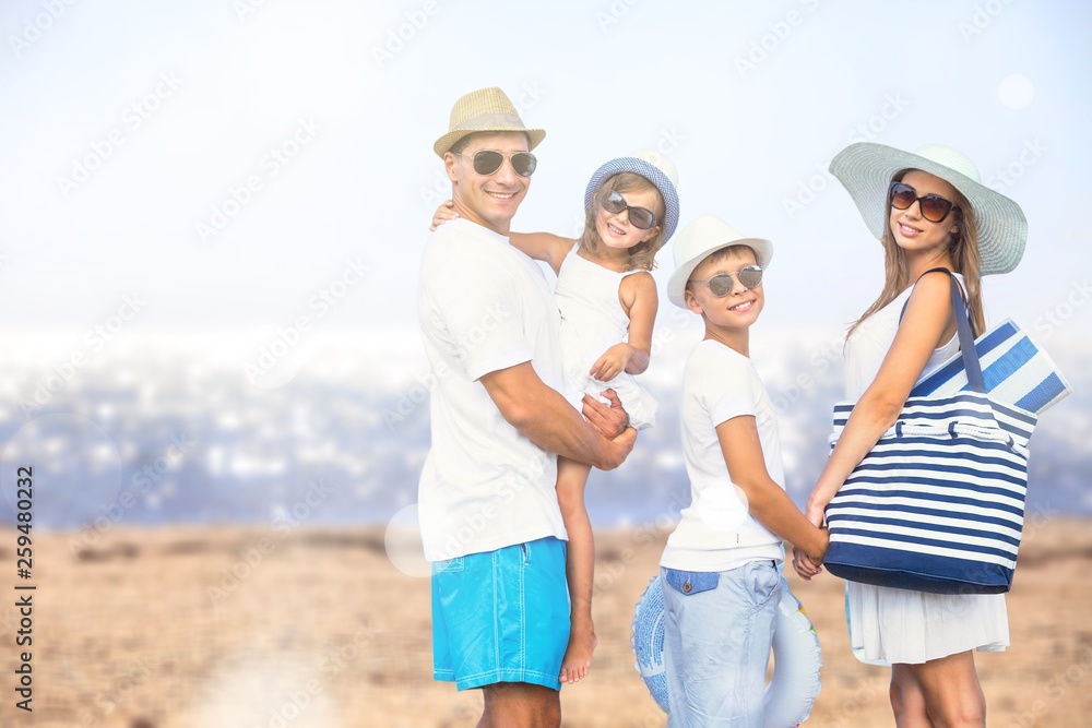 Happy family on vacations walking together Happy family on vacations walking together