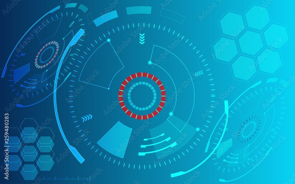 Abstract Background Technology. Blue tech background with shining abstract objects. Vector tech circle and technology background, speed communication concept.