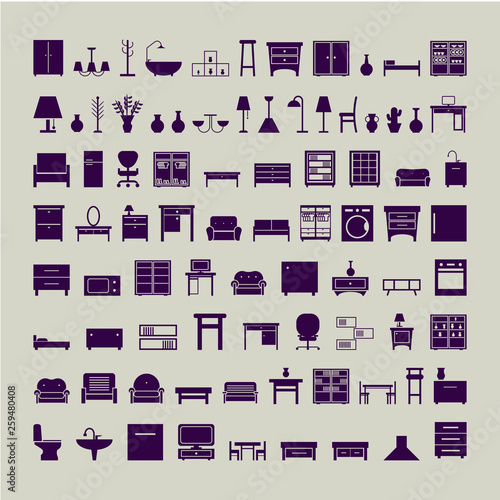 furniture icons set. vector illustration on gray background