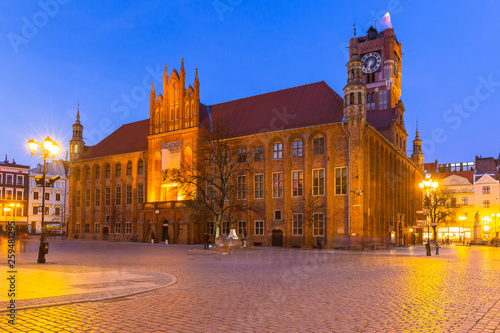 Beautiful architecture of the old town in Torun at dusk, Poland.