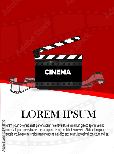 Online Cinema Background With Movie Reel And Clapper Board. Vector Flyer Or Poster. Illustration Of Film Industry. Template For Your Design