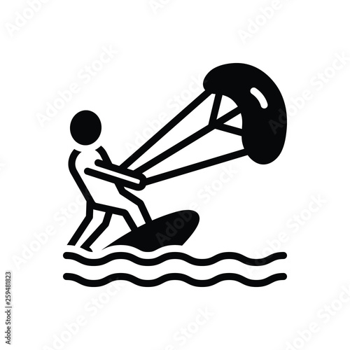 Black solid icon for kitesurf kitesurfer