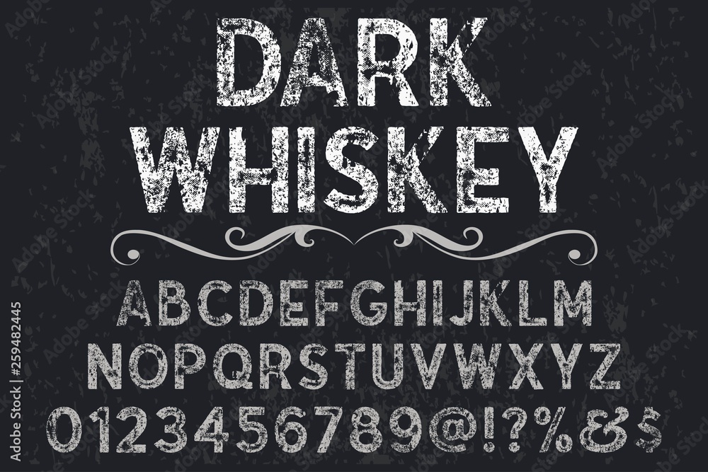 Naklejka premium Font alphabet Script Typeface handcrafted handwritten vector label design old style.Shadow Effect