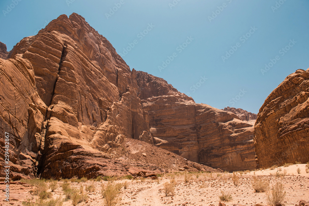 Fototapeta premium Sand and rocks, Wadi Rum desert