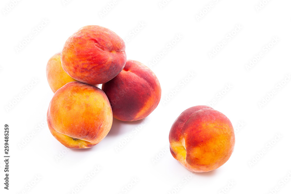 Group of ripe peach fruit isolated on white background. Group of ripe peach fruit isolated on white background.