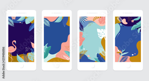 Collection of abstract background designs - summer sale, social media promotional content. Vector illustration