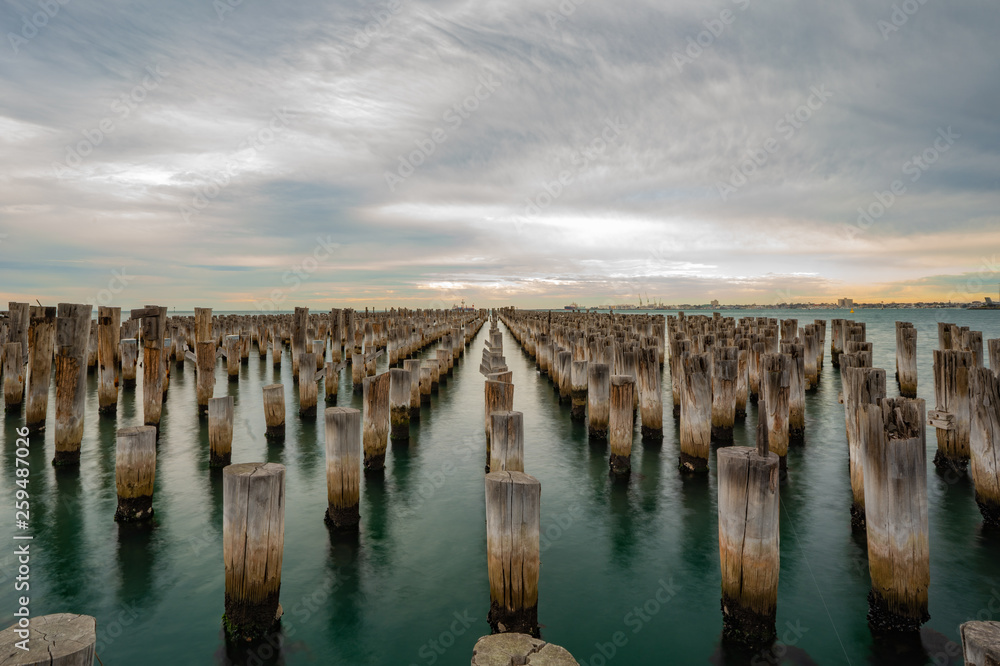 old pier at sunset