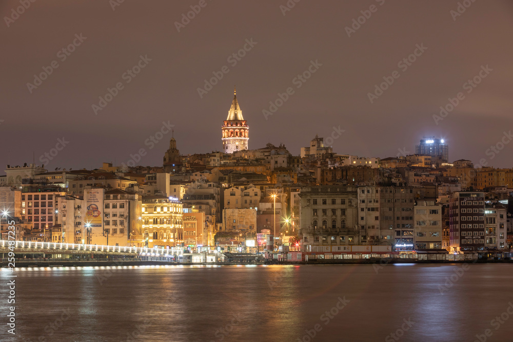 night view of Istanbul with Galata tower