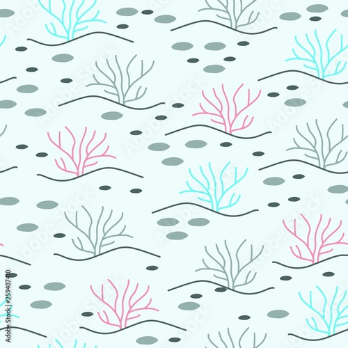 Meadow and tufts of grass, hand drawn landscepe scene, vector repeat seamless pattern. Colorful drawing and pattern elements.  photo