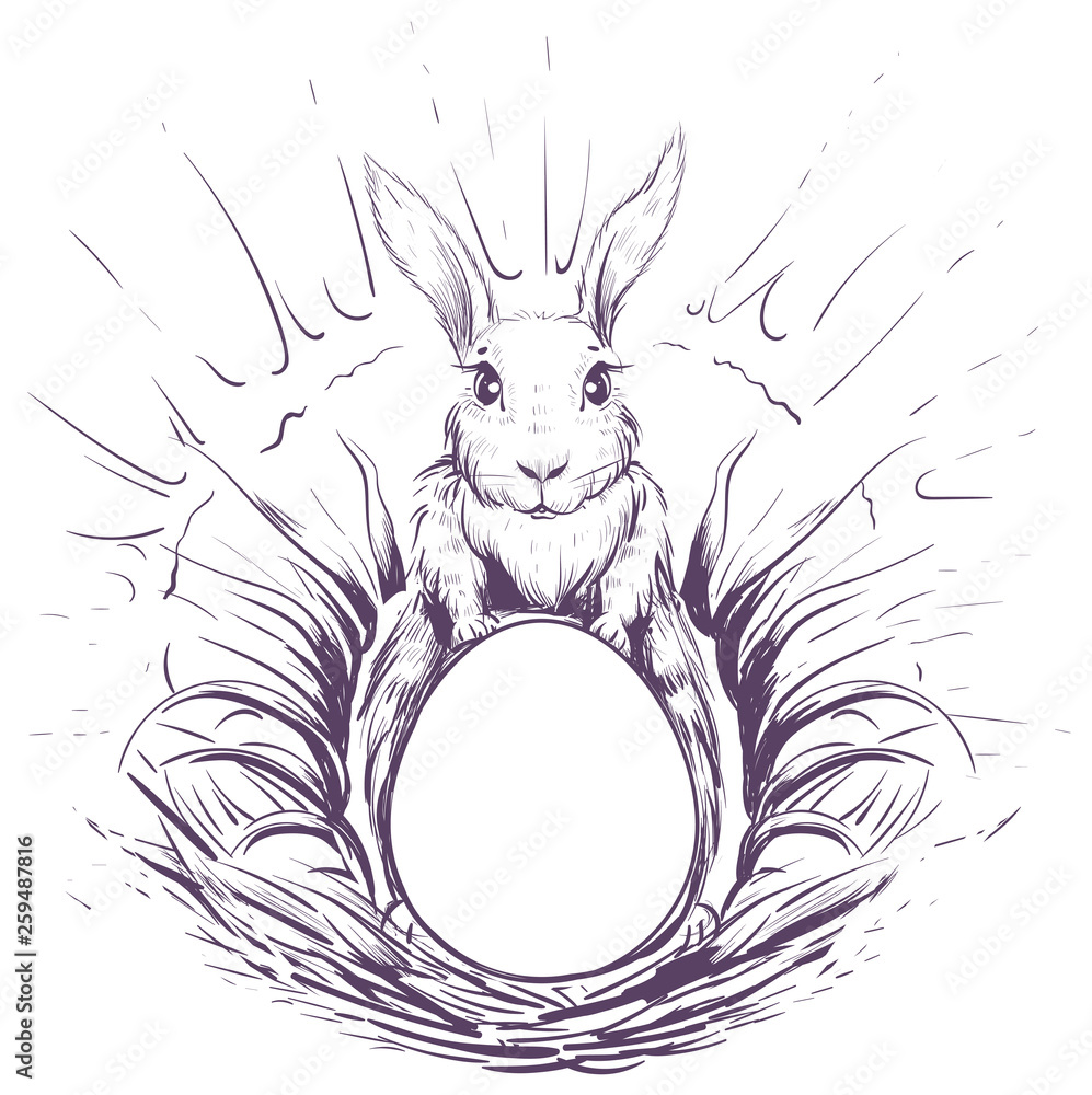 Fototapeta premium Easter bunny in grass to lay an egg in nest