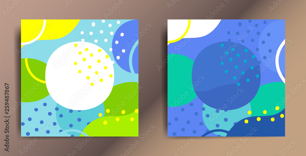 Set of two bright color square banners with graphic elements and place for text. 