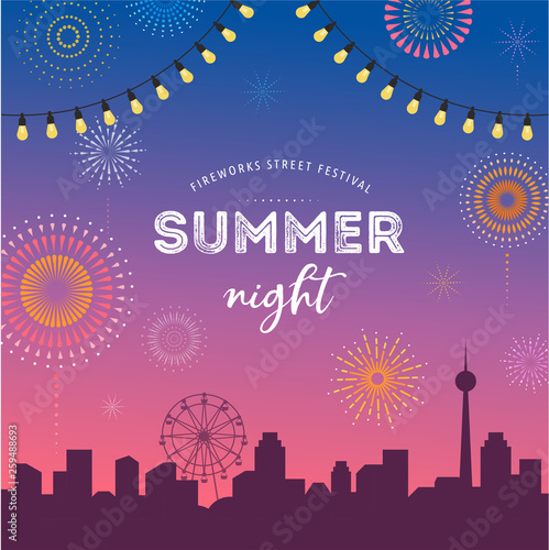 Fireworks, firecracker at night, celebration background, winner, victory poster, banner - vector illustration