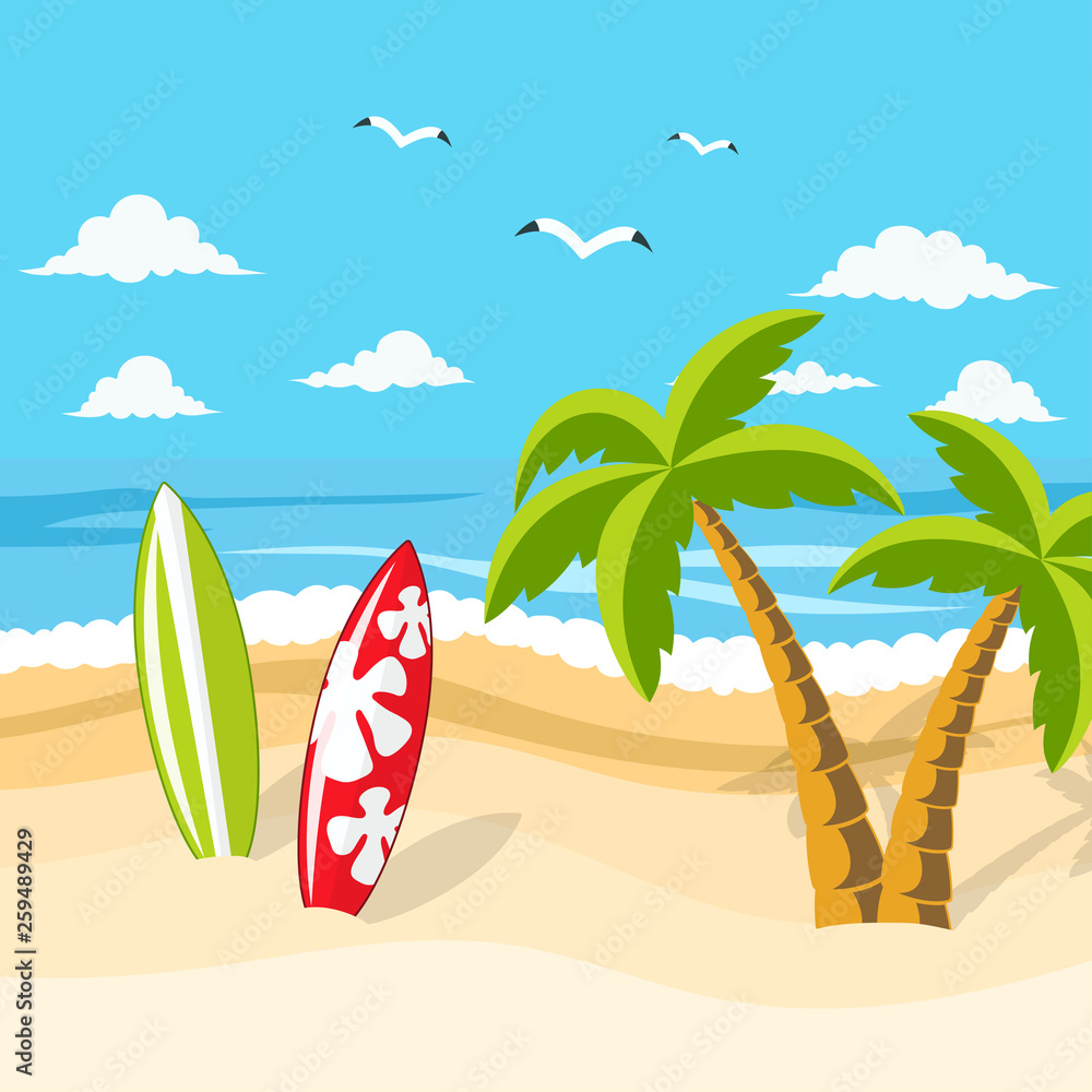 beautiful tropical beach surfboard