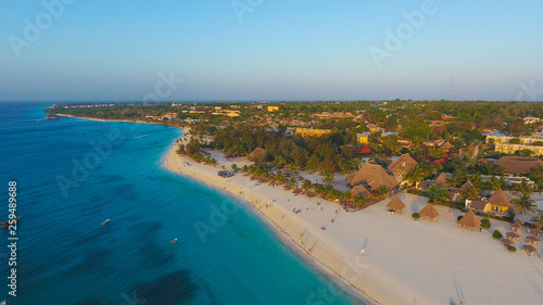 Paradise tropical island white sand beach Zanzibar aerial view