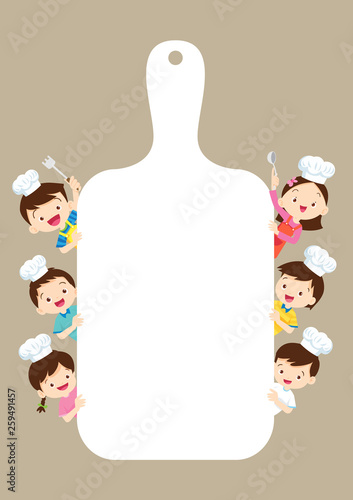 Kids Cooking class certificate design template.Cute little chef cooking meal men