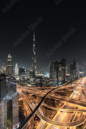 City Skyline and cityscape at night in Dubai. UAE	