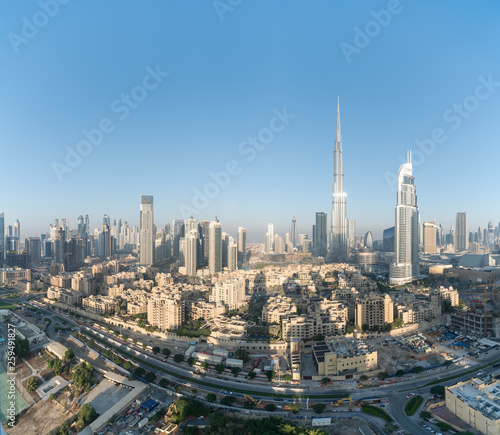 Panoramic view of city skyline and cityscape in Dubai.UAE