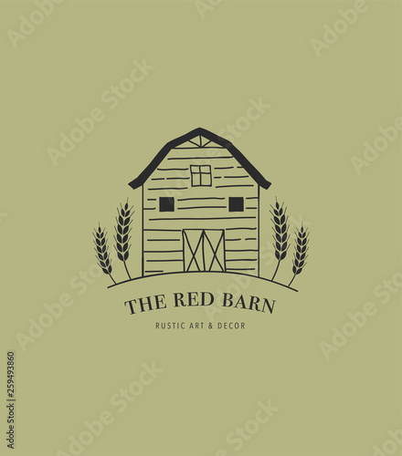 Hand drawn home, farm and barn logo, icon.
