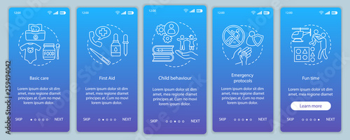 Babysitters courses onboarding mobile app page screen vector template