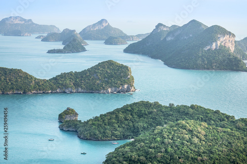 aerial landscape view group of Angthong Islands National Marine Park from Pha Jun Jaras view point at Wua Ta Lap island Surat Thani, Thailand 