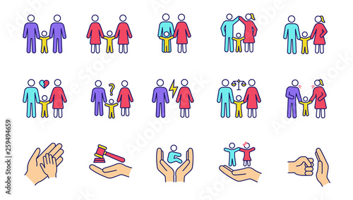 Child custody color icons set