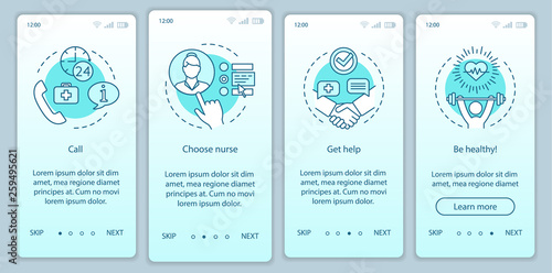 Nurse service onboarding mobile app page screen vector template