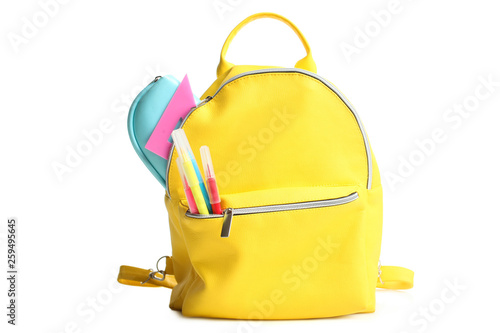 Fotografie, Obraz yellow backpack with different school supplies