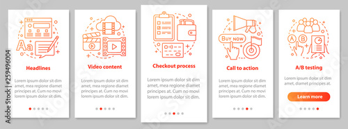 Digital marketing onboarding mobile app page screen with linear 