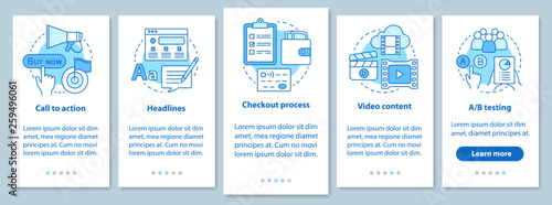 Digital marketing onboarding mobile app page screen with linear 