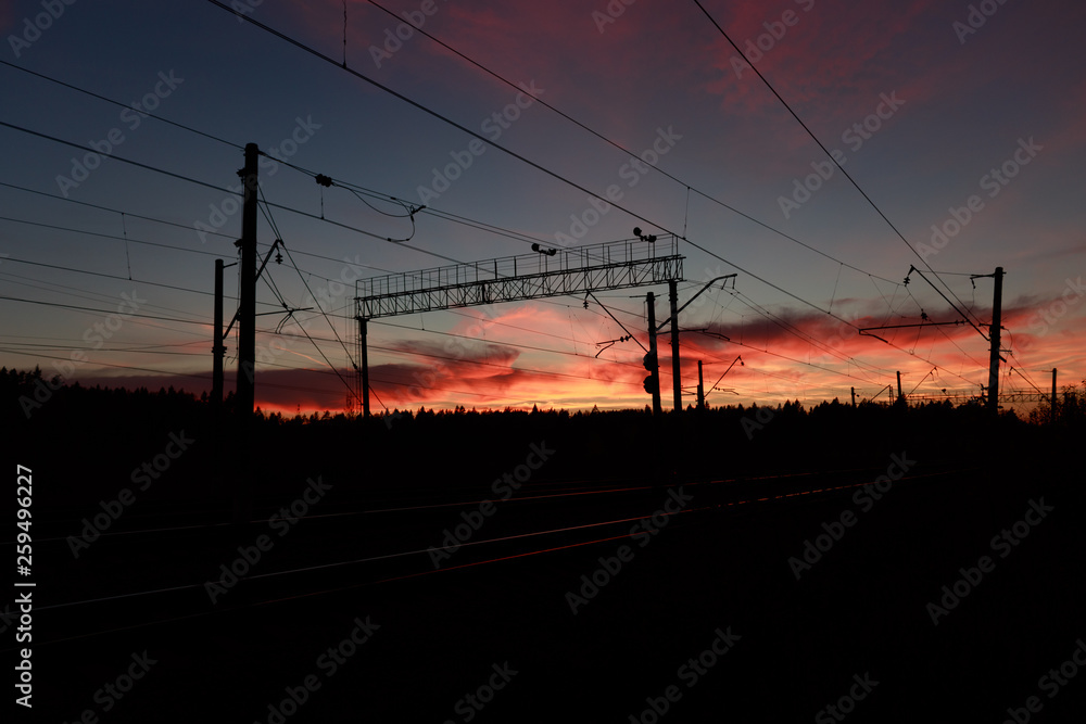 Bloody sunset on the railway