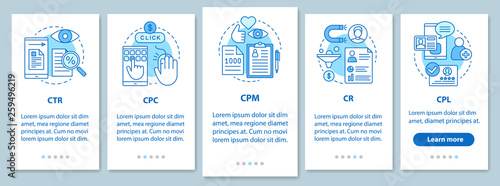 Advertising metrics onboarding mobile app page screen with linea