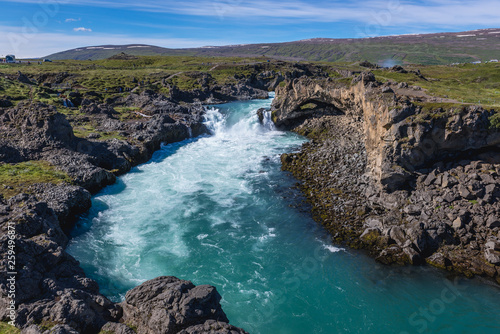 Geitafoss waterfall on River Skjalfandafljot, close to much more famous Godafoss Waterfall in Iceland © Fotokon