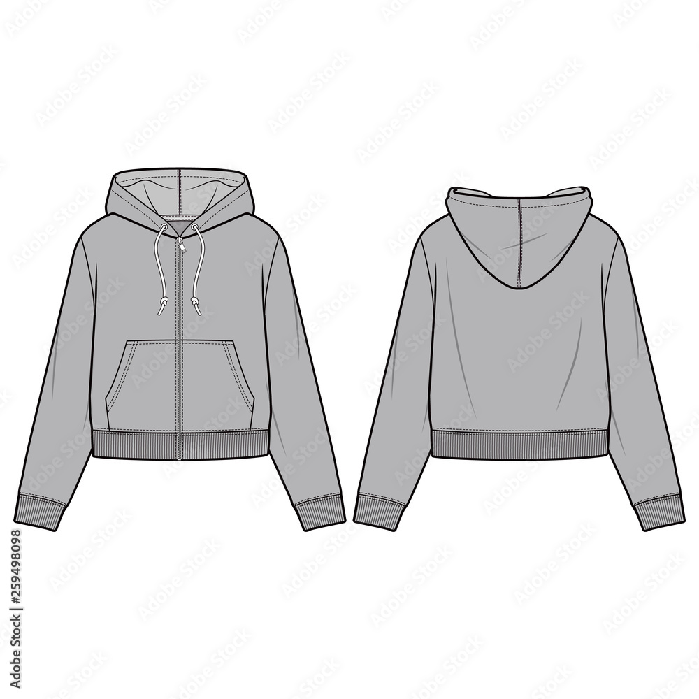 Hooded Sweatshirt fashion flat sketch template Stock Vector | Adobe Stock