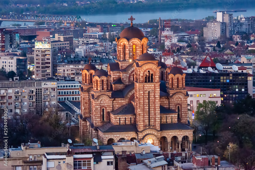 Belgrade, Serbia March 31, 2019: Aerial Shot of Saint Marko Church in Belgrade
