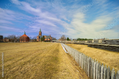 Photography ROME, NEW YORK, - MAR 29, 2019: A cityscape shot of Saint Peter Church from Fort Stanwix roof, it is a Roman Catholic church located on 105 E Liberty St, Rome, NY 13440
